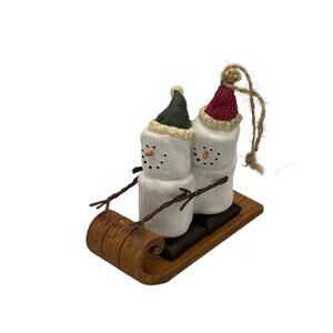 The Original S'mores Midwest Sledding Snowman Couple Christmas Ornament